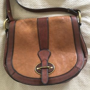 Fossil Two-Tone Brown Leather Crossbody Handbag